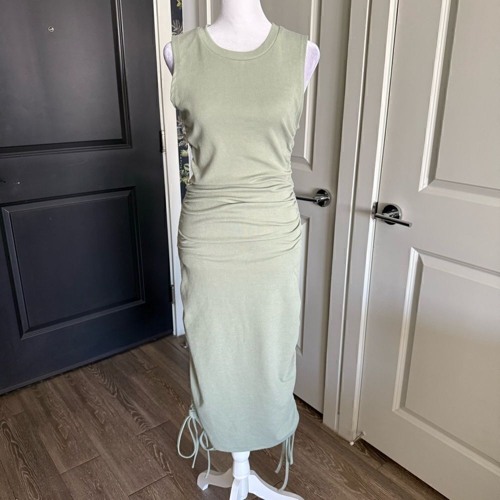 Style Rack Minimalist Sage Green Sleeveless Side Tie Midi Dress Size S